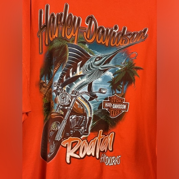 Men’s Orange Harley Davidson Motorcycle Roatan Honduras Short Sleeve T Shirt 3XL - Picture 1 of 8
